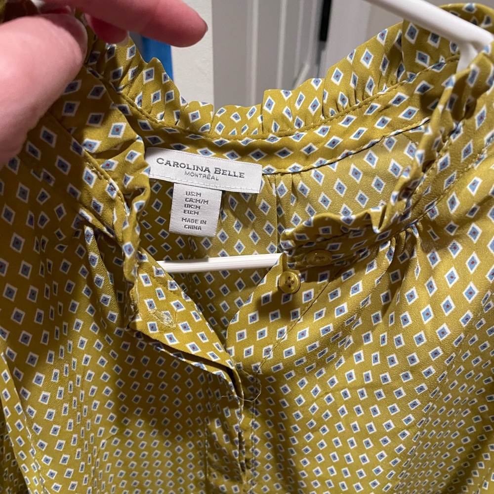 Carolina Belle Yellow Blouse with Diamond Print